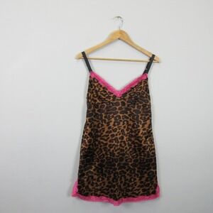 VINTAGE Tripp NYC Leopard Print Slip Dress Pink Lace Trim Mini Dress M Y2K